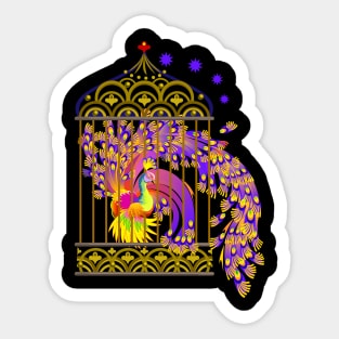 Magic Phoenix bird in a golden cage. Sticker